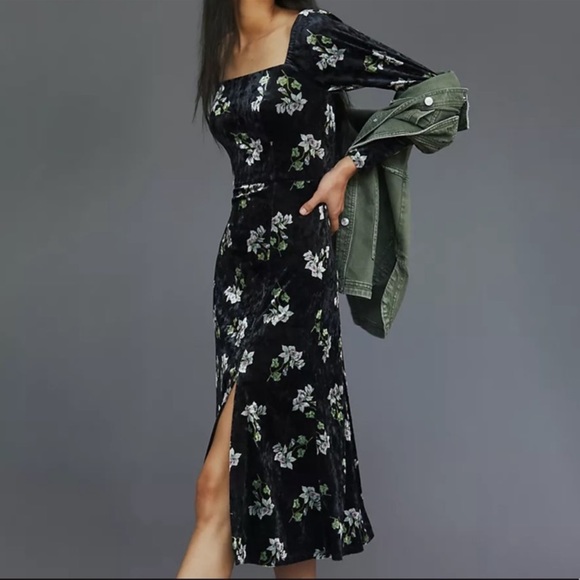 Anthropologie Dresses & Skirts - Anthropologie Hutch Velvet Square Neck Floral Midi Dress Sz XL